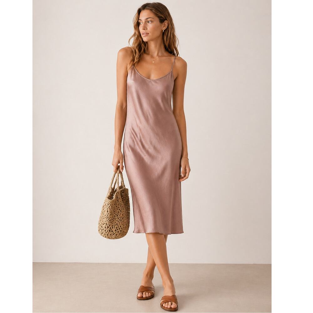 Jenni Kayne XS Satin Everyday Slip Dress $465 Midi Silky Blush Nude Pink NWT